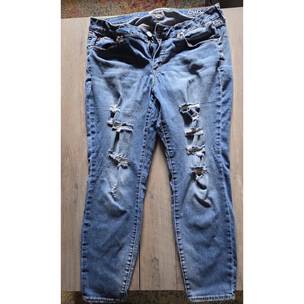Slink Jeans Curvy Medium Wash Distressed Tapered Denim Women's Waist 38- Sz  16